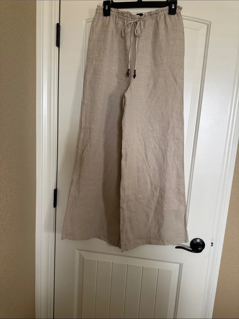 ZARA Beige Drawstring Linen Chinos